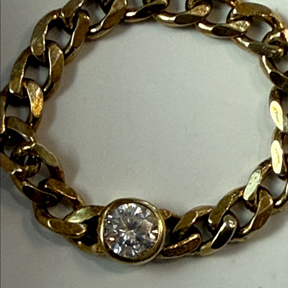 Gold Chain Link Ring with Clear Stone Accent - Picture 2 of 2
